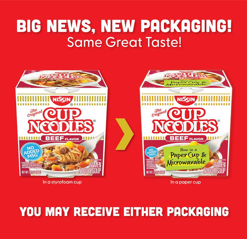 2.25 (Pack 12) Nissin Cup Noodles Soup, Beef Flavor, Microwaveable Paper Cups, Instant Ramen, Ounce