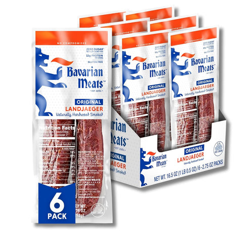 Bavarian Meats Landjaeger Meat Sticks, Smoked Sausage Protein Snacks, Zero Sugar, Great