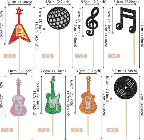24 Pack Guitar Cupcake Toppers Music Notes Cupcake Toppers Glitter Guitar Rock Cupcake Picks Musical Instrument Cake