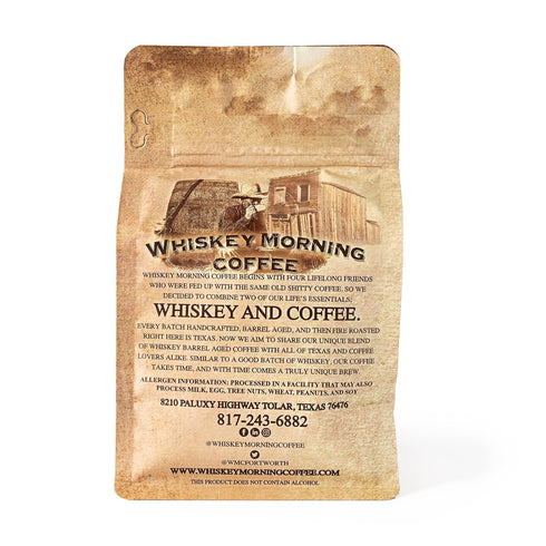 100% 10 oz Whiskey Morning Coffee Bourbon Barrel Aged Ground Coffee, Fire Roasted Ground Coffee, Specialty Grade
