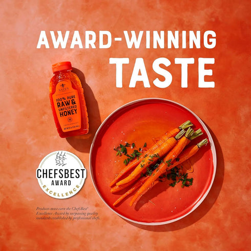 100% 16 oz. Nate's Pure, Raw & Unfiltered Honey - Award-Winning Taste, Squeeze Bottle