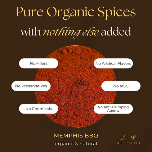 1lb Pack Spice Hut - Memphis-Style BBQ Dry Rub Seasoning Mix, Organic, No Salt, Southern Barbecue Spice Blend for Beef