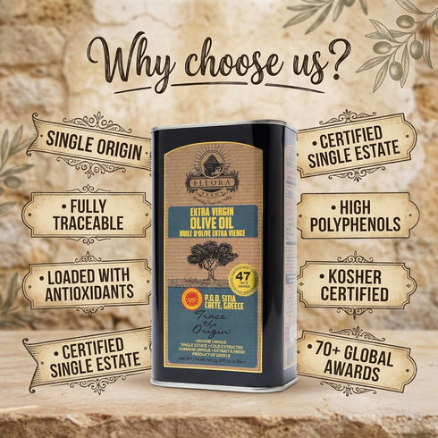 1 (33.8 oz.) Ellora Farms, Greek Extra Virgin Olive Oil, Certified PDO SITIA, Single Estate, Single Origin, High