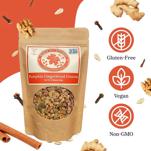 10 oz Maple Nut Kitchen Pumpkin Gingerbread - Delicious Pumpkin, Ginger & Spice artisanal granola mix | Perfect