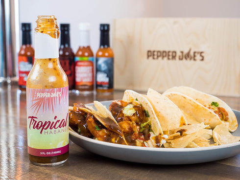 5 Pepper Joes Tropical Habanero Hot Sauce Unique Caribbean Blend of Mangos, Pineapples, Oranges, and Fresh Habanero