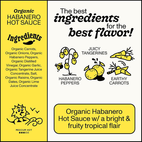 9.8 oz Organic Habanero Hot Sauce by Yellowbird - Organic Hot Sauce with Habanero Peppers, Garlic, Carrots