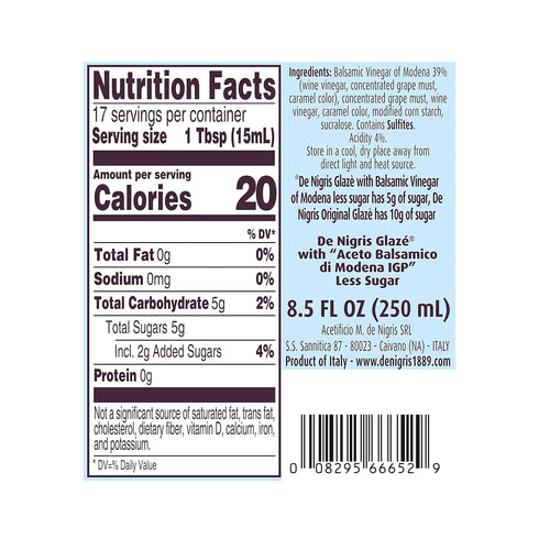 8,5 Oz (250ml) De Nigris Low Sugar Glaze With Balsamic Vinegar Of Modena | Balsamic Glaze with Balsamic Vinegar From