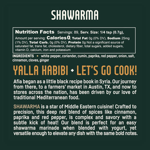 (1pk, 8oz) Afia - Shawarma Seasoning | Shawarma Spice Blend for Garlic Sauce (Toum), Lavash & Other Flatbreads, Kebab