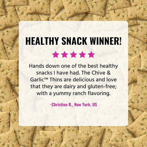 (Pack 6), 4 oz Every Body Eat Gluten Free Crackers, Chive & Garlic Plant Based Snacks, Vegan Garlic Snack Crackers