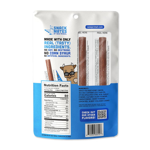 4g 50 40 Pack New Primal Snack Mates Beef & Honey Sticks, Healthy Snacks for Kids, Low Sugar High Protein Back