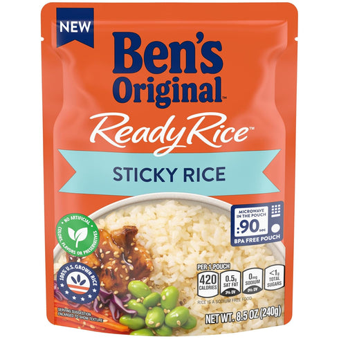 8.5 Oz (Pack 12) BEN'S ORIGINAL Ready Rice Sticky Rice, Easy Dinner Side, Pouch