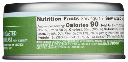 5 Wild Planet Organic Roasted Chicken Breast With Rib Meat, Skinless and Boneless, Sea Salt, Free Range, Non-GMO