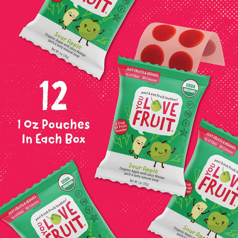 Pack, packed, Pack, 1.0 oz (Pack 12) YOU LOVE FRUIT - SOUR APPLE All Natural Fruit Snacks, Healthy Snack Real Fruit!