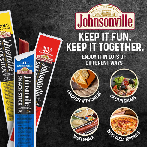 Summer Packs 1 oz., 24-Pack Johnsonville Sausage Snack Sticks - Gluten Free Protein Snacks, Jerky Snack - Cheddar