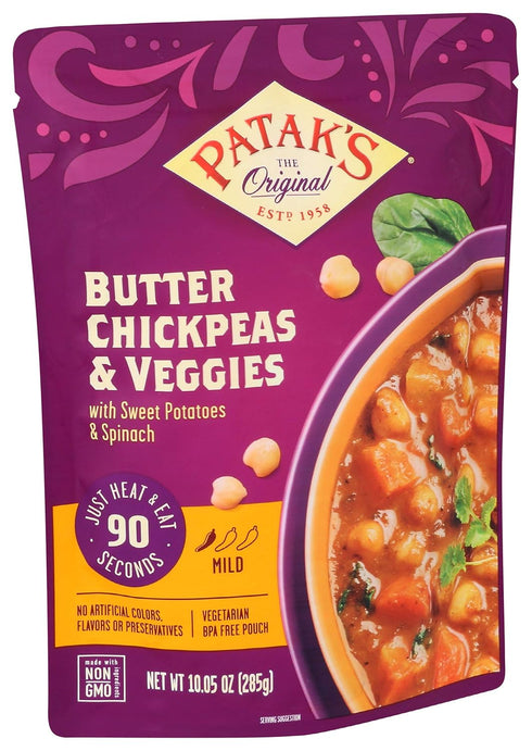 10.05 Oz (Pack 1) Patak's Butter Chickpeas & Veggies, of Mild Curry with Chickpeas, Spinach, Carrots, Ready to Heat
