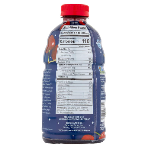 100% 32 oz (6-Pack) Antioxidant Solutions Sleep Dreams - Tart Cherry Juice with Zinc & Magnesium - No Added Sugar - fl