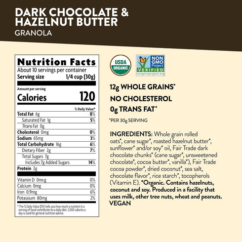 Pouch,10.6 (Pack 2) Love Crunch Organic Dark Chocolate and Hazelnut Butter Granola Ounce