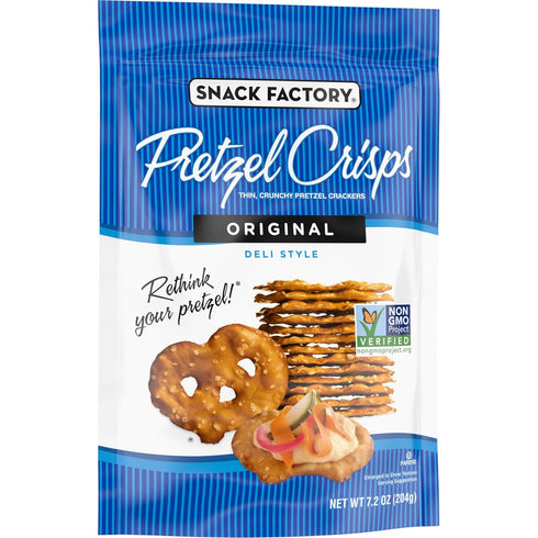 7.2 oz Snack Factory Original Pretzel Crisps, Non-GMO, Resealable Bag