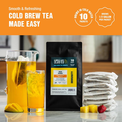 Packets, 64oz (Pack 10) Tiesta Tea - Maui Mango Cold Brew, Loose Leaf, Mango Pineapple Herbal Tea, Premium