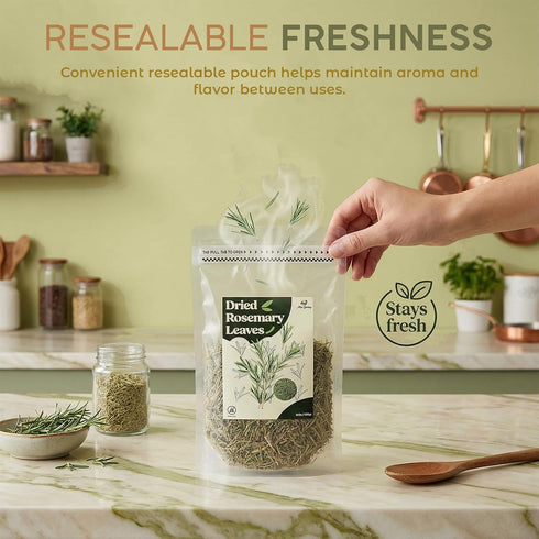 100% 6oz (170g) Miss Spring Dried Rosemary Leaves - Natural, No Preservatives, Vegan - Strong Aroma, Fresh Earthy