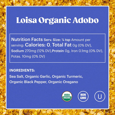 Loisa Adobo Seasoning, USDA Organic, Non-GMO, No-MSG, No Preservatives, 2.9oz, Pack of 1 (Adobo)
