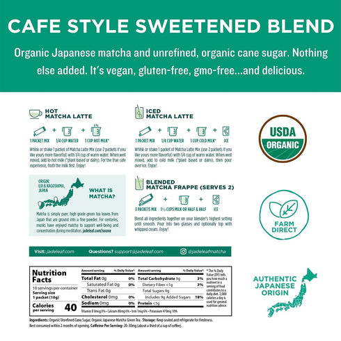 500g 10ct Packs Jade Leaf Matcha Latte Mix Bundle - Canister + Stick - Cafe Style Sweetened Blend - Sweet Matcha Green