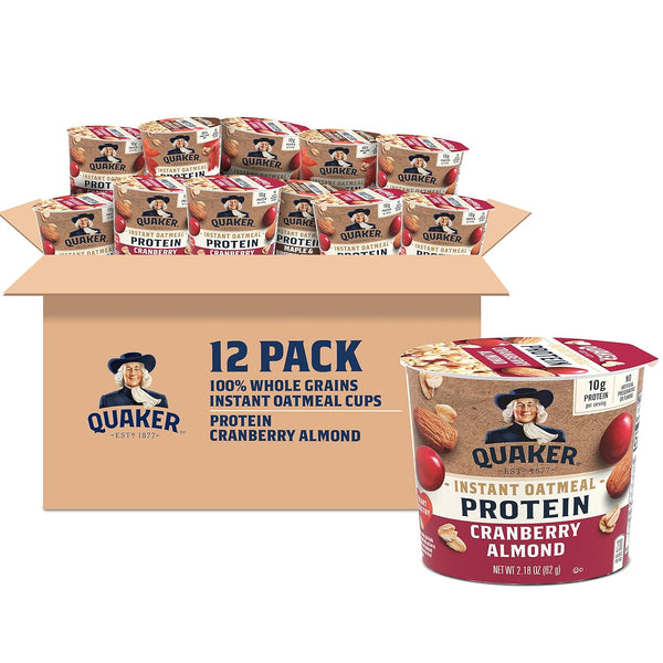 Quaker Protein Instant Oatmeal Express Cups, Cranberry Almond, 10g Protein, 2.18 Ounce