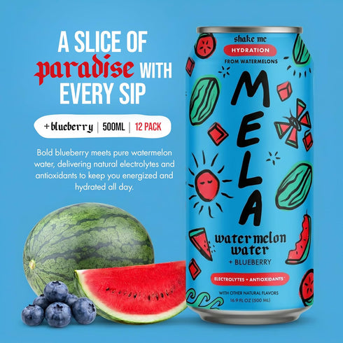 100% (Blueberry,16.9 oz, 12-pack) Mela Watermelon Water - Watermelon Juice, Natural Fruit Juice with Vitamin C