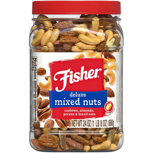 Fisher Snack Deluxe Mixed Nuts, 24 Ounces, Cashews, Almonds, Pecans, Brazil Nuts,