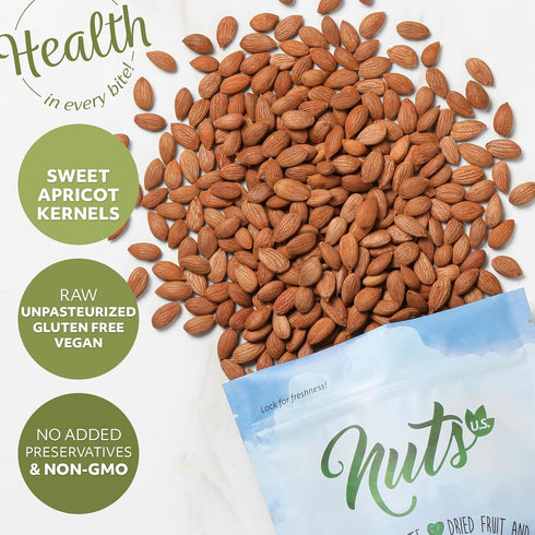 Packed (2 LB) NUTS U.S. - Sweet Raw Apricot Kernels (Seeds) | Unpasteurized and Non-GMO | No Sulphure | In Resealable
