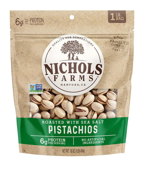 Nichols Farms InShell California Pistachios, Healthy Protein Snack, Roasted with Sea Salt,