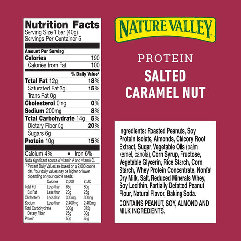 General Mills 1.4 5 Count Nature Valley Chewy Granola Bar, Protein, Salted Caramel Nut, Ounce