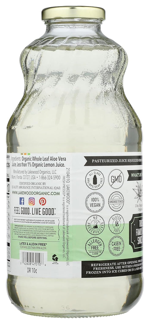 32 Oz (Pack 1) Lakewood, Organic Aloe Vera Leaf Juice, Fl