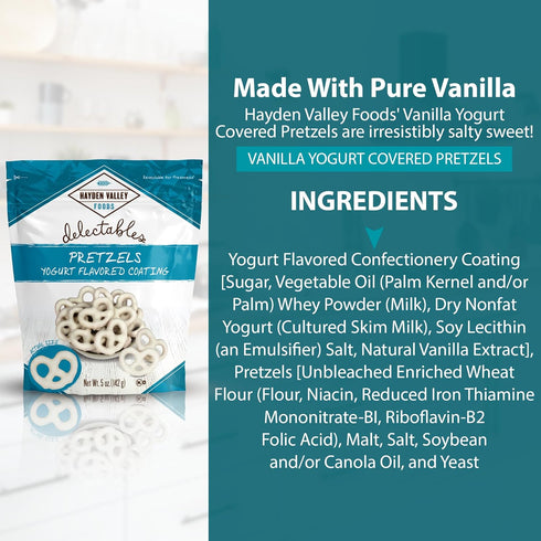5 oz Hayden Valley Foods Vanilla Yogurt Flavored Covered Pretzels | Resealable Bag | Gourmet White Pretzels