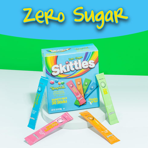 Pack, 1 (30 SINGLES TO GO! Skittles Singles To Go Tropical Flavors Variety Powdered Drink Mix, Strawberry Starfruit