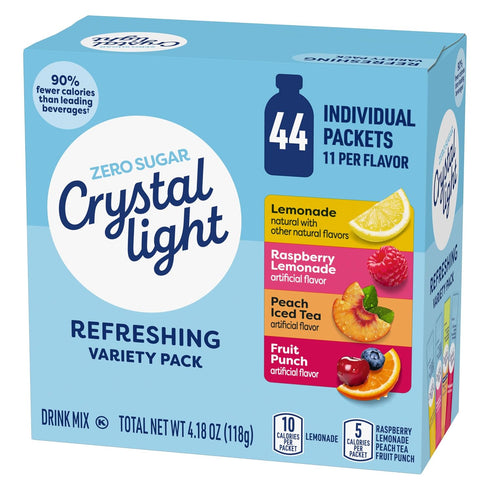 Pack, 44 Packets, 4.18 oz Crystal Light Refreshing Drink Mix Variety for Convenient Hydration, Lemonade, Raspberry