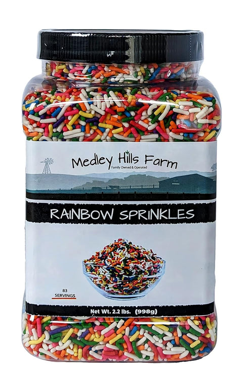 2.2 Lbs. Rainbow sprinkles by Medley Hills farm in Reusable Container - Great bulk rainbow sprinkles for cake