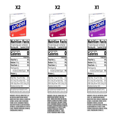 Propel Electrolyte Enhanced Water Drink Mix Powder Packets, 3 Flavor Variety Pack, Zero Calorie Hydration (50 Packets)