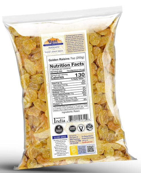 7oz (200g) Rani Golden Raisins ~ All Natural | Gluten Friendly | NON-GMO | Kosher | Vegan | Product of USA