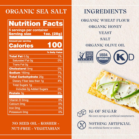 5.5 oz Firehook Sea Salt Crackers Artisan Baked, Uniquely Crunchy, Baked with Simple Ingredients Organic, Non-GMO