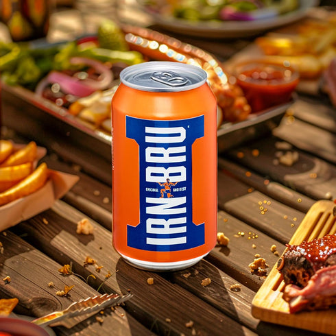 32 11.1 oz Pack 24 IRN-BRU Original Scottish Sparkling Soda, Citrus Flavored Carbonated Drink - Sparkling Flavored Soft