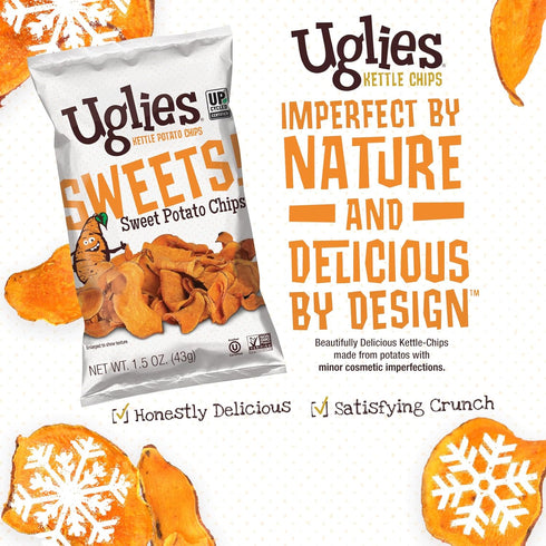 1.5 Oz. Pack 12 UGLIES Sweet Potato Kettle-Cooked Potato Chips, Gluten-Free Snacks, Kosher-Friendly Chips, Non-GMO