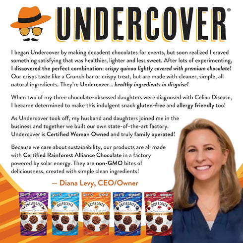 Pack 7-Pack, 3oz Undercover Snacks Chocolate Quinoa Crisps - Variety Sampler | Bags of Mini Crisps | Gluten Free