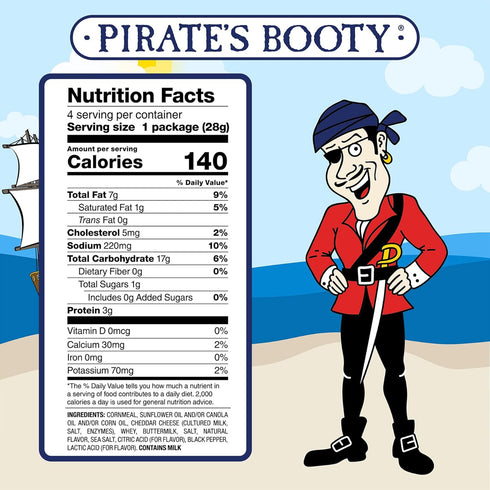 4oz Pirate's Booty Aged White Cheddar Cheese Puffs, Gluten-Free, Kids Snacks