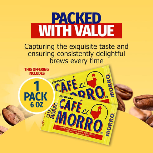 Café El Morro Dark Roast Espresso Ground Coffee - Authentic Puerto Rican Style, Vacuum Sealed, 6 oz
