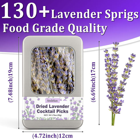 130+ 6.69" 1.76 oz (50g) Edible Lavender Sprigs for Cocktails & Cake Garnish, Culinary Grade Lavender Sticks for Tea