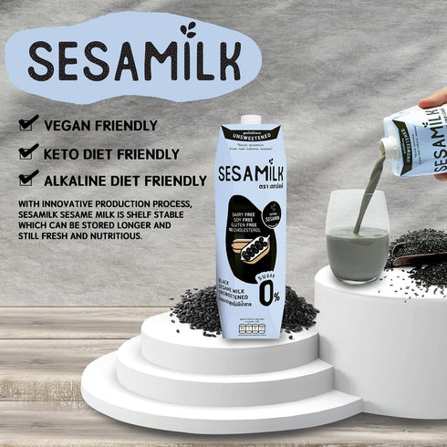 33.8 Oz (Pack 6) 0% Sesamilk: Sesame Milk (Unsweetened Black Sesame Milk), Fl of Vegan Dairy FreeSoy and Nut Free