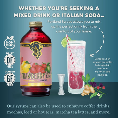 Summer 12 oz 24 (Pack 1) Portland Syrups Strawberry Lemon-Lime Syrup - in a Glass with Tangy Citrus and Sweet