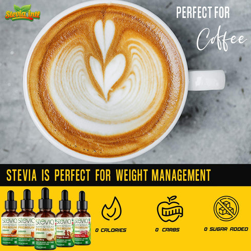 (Pack 5). 5 100% (1oz) Stevia Intl - Holiday & Seasonal Special of Premium Stevia Drops with Flavors in Glass Bottles.