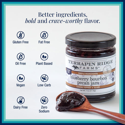 11 oz Terrapin Ridge Farms Blueberry Bourbon Pecan Jam - Sweet & Flavorful Jam with Blueberries, Pecans, Raisins